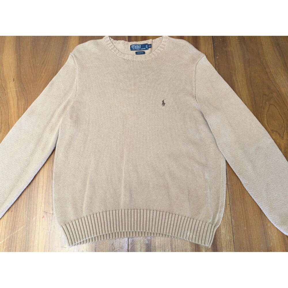 Vintage Polo Ralph Lauren Sweater Mens XL 90s Beige Crewneck Pullover Hong Kong